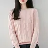 Suéter de punto 100% algodón puro para mujer, cuello redondo, patrón trenzado, cálido y versátil para otoño e invierno, top holgado de manga larga