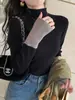 Suéter básico versátil para mujer, nuevo estilo otoño/invierno, capa interior chic, efecto adelgazante, cuello semi-alto, top de punto de manga larga a la moda