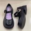 Zapatos Mary Jane de Tacón Alto Grueso y Suela Gruesa para Mujer 2025 Verano Nuevo Negro Punta Redonda Dulces y Cool Estilo Francés Japonés Zapatos Pequeños de Cuero