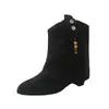 Botas de tornozelo estilo ocidental, atmosféricas, com contas, para mulheres, apresentando couro macio, detalhes plissados, bico fino, efeito emagrecedor e enfeites de franja retrô, semelhantes a botas de montaria