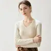 Suéter de Cachemir con Cuello en V 2026 Otoño/Invierno Nuevo Estilo para Mujer Ajustado Favorecedor Capa Base Estilo Elegante Color Sólido Canalé Suéter Cálido