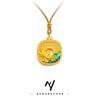 Nuevo Colgante de Estanque de Loto con Luna y Esmalte Dorado Antiguo Oro Arena Estilo Nacional Hueco Tejido Hilo de Oro Cuerda Tejida de Loto Collar