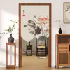 Cortina de Porta Estilo Chinês em Formato de Lótus com Acabamento de Luxo, Cortina Divisória para Quarto, Cortina de Pendurar para Uso Doméstico, Cortina de Tecido Divisória para Banheiro e Cozinha