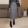 Falda Larga de Lana para Mujer 2026 Otoño/Invierno Nuevo Estilo Talla Grande Adelgazante Bordado de Lazo Línea A Recta Ceñida a la Cadera Falda de Invierno