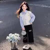 Conjunto de duas peças para meninas: moletom de manga comprida estilo "big girl", caimento casual solto, calça de perna larga xadrez nova para primavera/outono 2026