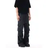 Diseño estilo americano, inspirado en China, original, pierna recta, multibolsillos, cordón ajustable, casual, pantalones largos de corte holgado, unisex, negro moderno