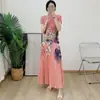 [Liquidação] conjunto moda feminina estampado manga curta comprimento médio saia plissada slim duas peças saia longa plissada