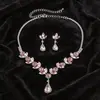 Aretes Colgantes y Collar de Flor de Circonita Brillante Estilo Corte Europeo y Americano, Cadena Ligera de Lujo Nicho para Clavícula, Joyería Exquisita Transfronteriza