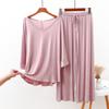 Traje de algodón con cuello en V y mangas murciélago, pantalones anchos con cintura elástica, ropa para el hogar, color liso, talla grande, primavera y otoño