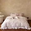 1 Conjunto de Cuatro Piezas Estilo Romántico y Femenino de Algodón Puro de Fibra Larga con Bordado de Poni Dorado y Funda Nórdica de Encaje, Ropa de Cama de Algodón Puro