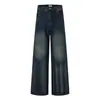 Jeans de Mezclilla Lavada Estilo Retro Americano para Hombre, Marca de Moda High Street Estilo Básico, Pantalones Rectos Sueltos Rasgados y Parcheados
