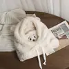 Chapéu de Pelúcia Fofo para Outono e Inverno Conjunto Feminino de Três Peças Lenço Luvas Integrados Mais Veludo Espessado Chapéu Externo à Prova de Vento Quente