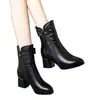 Botines de piel suave para mujer, nueva colección otoño/invierno 2026, forrados de borrego para mayor calidez, altura hasta media pantorrilla, tacón grueso, versátiles, suela suave, punta fina, botines de moda