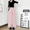 Pantalones deportivos rosas para mujer estilo americano, nueva colección de otoño, de cintura alta, corte holgado, adelgazantes, diseño de pierna recta, adecuados para figuras petite, pantalones de pierna ancha