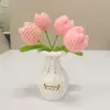 Punto de Cruz Tejido a Mano Lana Nomeolvides Rosa Simulación Flor Eterna Planta en Maceta Jarrón Adorno Coche Hogar Adorno