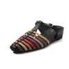 Retrô francês! Sapatos Gaiola de Porco Color Block Tecido Moda Europeia e Americana 2026 Verão Roupa Externa Chinelos Slip-on Fechados Nicho