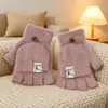 Ciclismo de Inverno Transfronteiriço à Prova de Frio e Quente Com Aba Plush Estilo Japonês Estudante Feminina Meio Dedo Algodão Halloween Luvas Luminosas Inverno