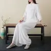 2024 nova roupa de yoga de algodão e linho roupas de meditação de verão terno de duas peças feminino terno novo roupa caseira Zen