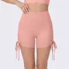 Shorts de Yoga Finos de Verano con Cordón de Cintura Alta Control de Abdomen Trasero de Durazno Shorts de Fitness Secado Rápido Shorts Deportivos para Mujer