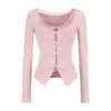 Camiseta Manga Longa Renda Patchwork Falsa Duas Peças Torcida Vazada para Mulheres, Primavera e Outono 2026 Slim Fit Pura Desejo Base Top