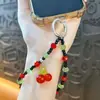 Cadena Creativa de Cerezas con Perlas para Teléfono Móvil Llavero Colgante Lindo para Bolso Llavero de Coche Colgante Pequeño para Teléfono Móvil