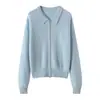 Suéter de punto con cuello polo, chaqueta de punto de cachemir holgada casual, cárdigan de cachemir con patrón de gofres y cremallera bidireccional para mujer
