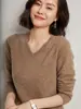 Nuevo Suéter de Punto de Cachemira para Mujer Otoño e Invierno 2026 Cuello en V Clásico Versátil Ajustado Elegante Ropa Interior de Punto