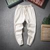 Estilo Chinês Algodão e Linho Traje Tang Calças Longas Casuais de Linho Masculino Cintura Solta Solto Primavera e Outono Estilo Han Costat Meditação