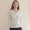 Camisa polo de punto de manga larga estilo "old money" para mujer, principios de primavera, de alta gama, elegante, corte ajustado y efecto adelgazante, top 9365