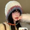 Sombrero de Peluche con Corbata de Colores para Mujer en Otoño e Invierno, Sombrero de Lana Tejido Adelgazante y Protector de Orejas, Circunferencia de Cabeza Grande, Cálido Sombrero Lei Feng