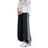 Calça Listrada Masculina Primavera e Outono Reta de Perna Larga Comprimento Total Ins Tendência High Street Solta Casual para Homens