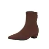 Botines de Tobillo de Gamuza con Punta Aguda Estilo Retro Francés para Mujer 2026 Otoño/Invierno Nuevos con Cremallera Trasera Tacón Grueso Elásticos Estilizadores Botas de Moda