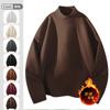 Suéter masculino novo quente de outono e inverno, veludo, forrado com lã fleece, espessado, cor sólida, manga longa, gola semi-alta, camiseta básica