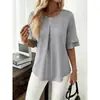 Blusa Casual Cómoda de Manga Corta con Volantes de Doble Capa para Mujer, Estilo Europeo y Americano, Transfronteriza, de Venta Caliente Primavera/Verano 2026, Holgada, Adelgazante