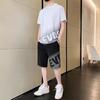 Verano Nuevo traje Adolescente Color degradado Bloque de color Letra Hombre Cuello redondo Manga corta Pantalones cortos Casual Deportivo Conjunto de dos piezas