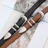Fábrica personalizada textura antiga prata agulha fivela simples casual cinto de couro feminino nicho design francês estilo cinto feminino