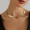 Collar Transfronterizo Europeo y Americano de Joyería, Forma de Corazón Geométrico Redondo de Metal Cepillado, Estilo Ins Retro, Accesorio para Viajes Diarios