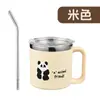 Taza de Acero Inoxidable 304 con Tapa, Universal Sellada de Dibujos Animados Portátil de Gran Capacidad para Café con Asa y Popote
