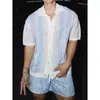 Camisa Polo Tejido Camiseta de Manga Corta Hombre Solapa Rayas Huecas Estilo Old Money Seda Helada Verano Fábrica Transfronteriza Venta al por Mayor