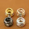 Cuentas de barril incrustadas de diamantes, cuentas espaciadoras, cuentas sueltas, accesorios de joyería hechos a mano para DIY, cordón de cuero para pulsera, cuentas sueltas