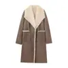 Abrigo largo de invierno de piel sintética con cuello grande de pelo para mujer, reversible, piel sintética integrada, hasta la rodilla, engrosado, cálido, disponible en varios colores
