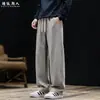 Pantalones Casuales Rectos de Punto de Peso Pesado 320g para Hombre Primavera Otoño Marca de Moda Holgados Tallas Grandes Parche Pantalones Largos Negros