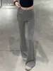 Calça pantalona confortável cinza carvão para mulheres, nova calça casual de outono de cintura alta, corte slim bootcut, calça de moletom estilo coreano para yoga