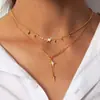 Collar de Corazón de Doble Capa y Estrella de Ocho Puntas para Mujer Cadena Gruesa de Eslabones de Clip Colgante de Corazón y Estrella de Cuatro Puntas Dulce Fresco