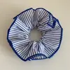 Estilo Igual do Blogger Ponytail Oversized Tecido Fresco Listrado Azul Novo Elástico Baixo para Rabo de Cavalo