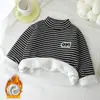 Sudaderas Espesas con Forro de Felpa para Niños, Camisetas Base para Niños y Niñas, Chaquetas de Felpa Versátiles Rayadas Calientes de Invierno para Niños Mayores