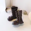 Botas de couro da moda de outono e inverno para mulheres e meninas, novas botas Martin de cano médio 2026, salto médio, sola macia, face macia, botas Martin de tubo longo