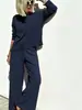 25 Moda Nova de Primavera Estilo Preguiçoso Conjunto de Calça Wide-Leg Tricotada Suéter Pulôver Casual Feminino Calça Longa Elegante Conjunto de Duas Peças