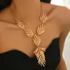 Collar de Borla de Hoja de Palma Exagerada Estilo Europeo y Americano Más Vendido Transfronterizo, Cadena para Clavícula Hueca Dorada Vintage con Forma de Hoja