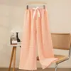Pantalones de dormir de algodón nube para mujer, nuevo estilo de verano, pantalones caseros a cuadros tejidos de colores, pantalones casuales de pierna ancha y finos que se pueden usar afuera
